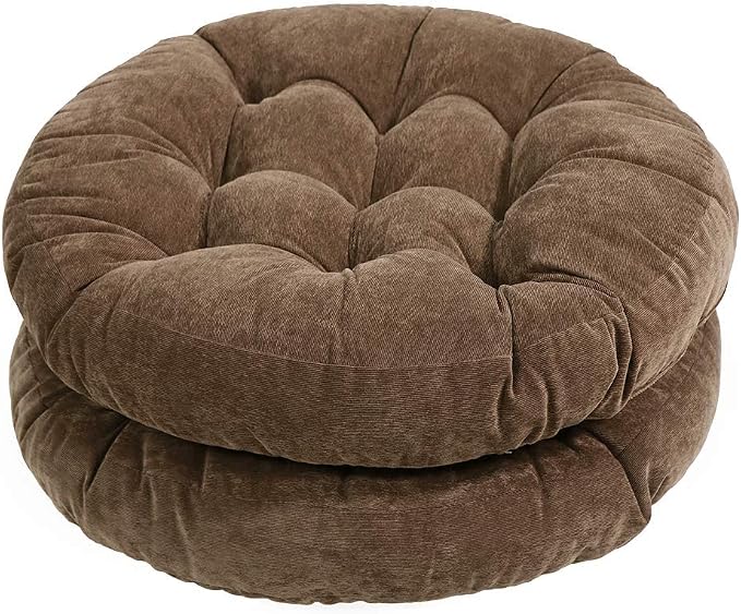 Tiita Round Chair Cushions 22x22 Inch Outdoor Seat Pads Set of 2 Throw Floor Pillows for Adults Sitting Patio Garden, Coffee