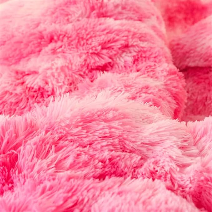 chovy Faux Fur Plush Tie-Dyed Pink Comforter Sets Twin/Full Size - Ultra Soft Shaggy Flannel Velvet Fluffy Fuzzy 3PC Bedding Set （Comforter x 1 Pillowcases x 2）