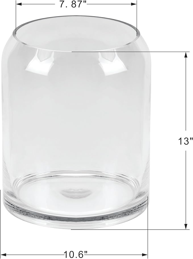 13" High 10.6" Wide Large Handmade Clear Modern Glass Vase, Glass Flower Vase, Scandinavian Glass Vase, Glass Container, Glass Terrarium, Hurricane, Fish Bowl, Centerpiece (Clear, 10.6"x13")