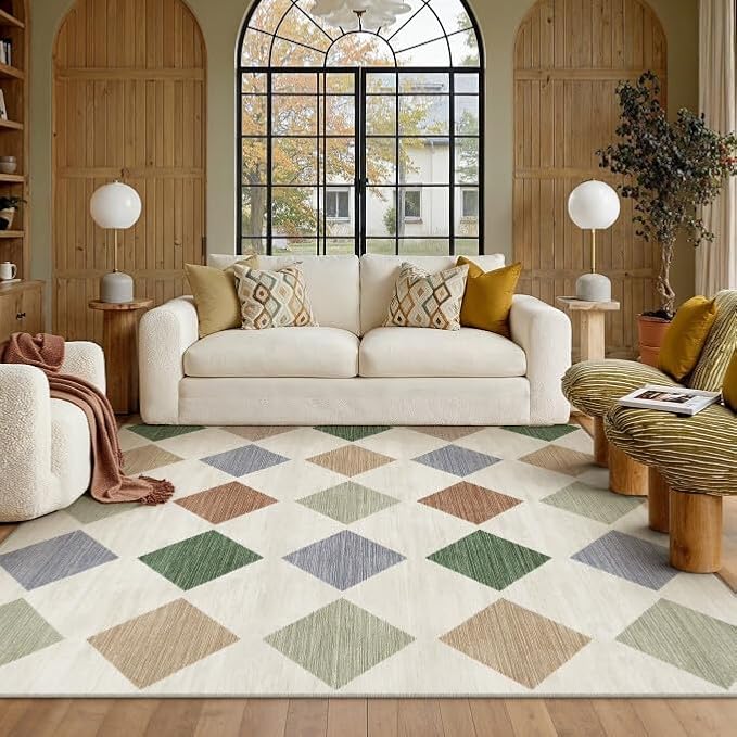 PureCozy 5x7 Checkered Area Rugs for Living Room Gray Machine Washable Modern Soft Large Rug Non-Slip Low Pile Accent Indoor Office Carpet for Bedroom Dining Room Nursery Classroom