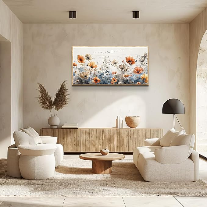 QIYILEXWART Canvas Wall Art For Living Room Wood Framed Wall Decor For Bedroom Office Wall Decorations Flower Bush Paintings Farmhouse Pictures Artworks Room Aesthetic Home Decor Ready To Hang