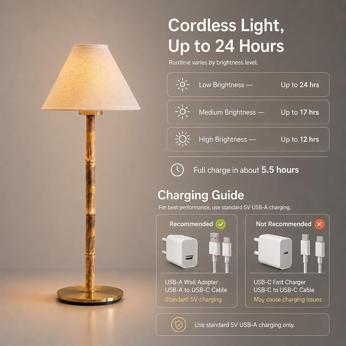 Bamboo Cordless LED Table Lamp – Rechargeable 24-Hour Battery, Dimmable Warm Light, 15" Portable Wireless Lamp with Remote for Indoor/Outdoor Use, Home, Patio, Restaurant – Coastal White