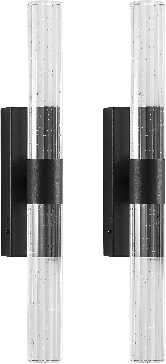 Battery Operated Wall Sconces Set of Two - Wireless Black Sconces with Remote 12000mAh Rechargeable Modern Crystal Wall Lights Cordless Wall Lamps for Bedroom Living Room Bathroom