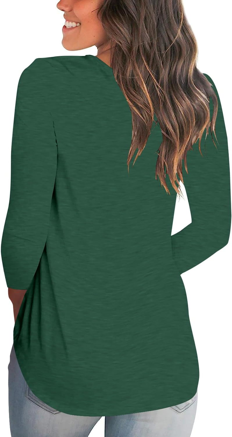 Tobrief Women's Long Sleeve V-Neck Shirts Fall Graphic Tees Loose Casual T-Shirt