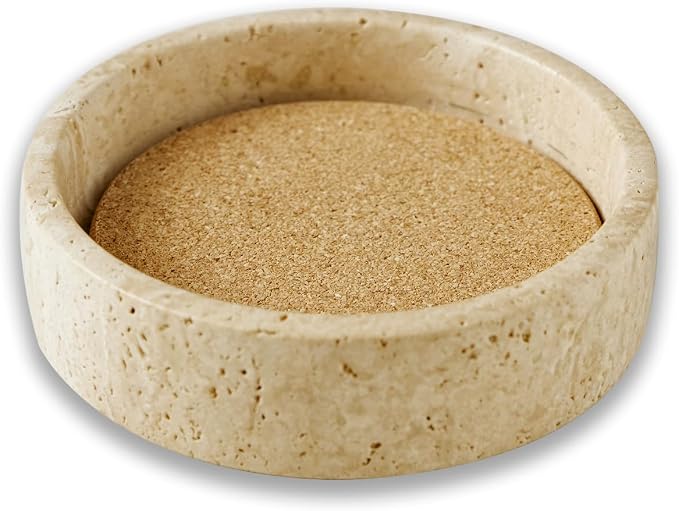 100% Travertine Wine Coaster- Marble Wine Bottle Chilled Coaster - Absorbent Cork Holder Tray- Gift for Wine Lover