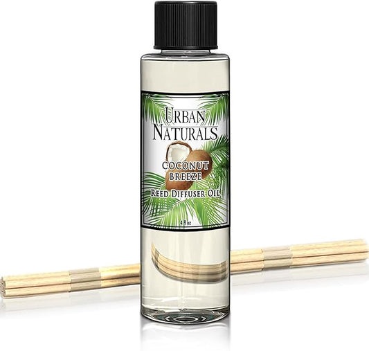 Urban Naturals Coconut Breeze Scented Oil Reed Diffuser Refill | Includes a Free Set of Reed Sticks! Warm Coconut, Pineapple and Tahitian Vanilla – 4 oz. Made in the USA