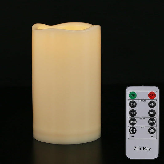 3" x 5" Outdoor Flameless Candles with Remote and Timer, Battery Operated LED Flickering Plastic Pillar Candles for Home Wedding, Ivory, 1 Pack