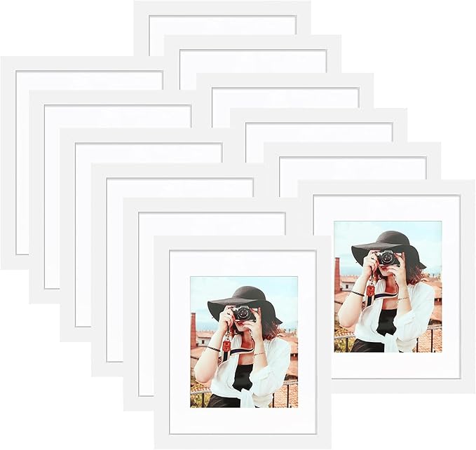 Picrit 8x10 Picture Frame Set of 12, Display 5x7 with Mat or 8x10 without Mat, Photo Frames for Wall Mounting or Table Top Display, White