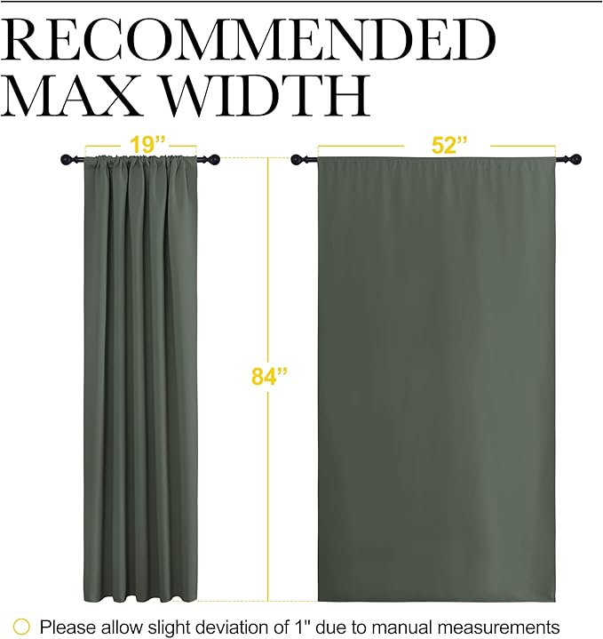 NICETOWN Bedroom Curtains Blackout Draperies - All Season Thermal Insulated Solid Rod Pocket Top Blackout Curtains/Drapes for Kid's Room (Dark Mallard, 1 Pair, 52 x 84 Inch)