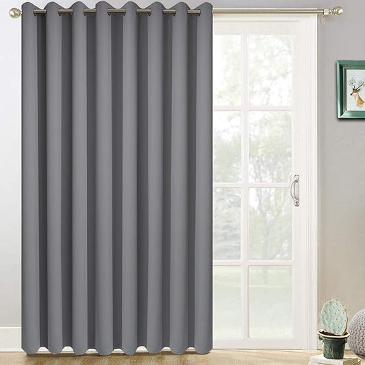 Yakamok Blackout Patio Curtains 100x84 Inches for Sliding Door Extral Wide Blackout Curtain Panels Thermal Insulated Room Divider - Grommet Top, 7' Tall by 8.3' Wide - Grey