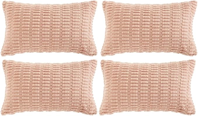 Fancy Homi 4 Packs Decorative Throw Pillow Covers for Living Room Couch Bed, Modern Farmhouse Boho Home Décor Accent Cushion Case, 24" x 16" (Pack of 4), Blush Pink