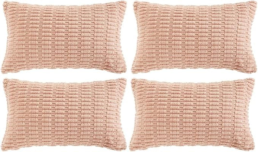 Fancy Homi 4 Packs Decorative Throw Pillow Covers for Living Room Couch Bed, Modern Farmhouse Boho Home Décor Accent Cushion Case, 20" x 12" (Pack of 4), Blush Pink