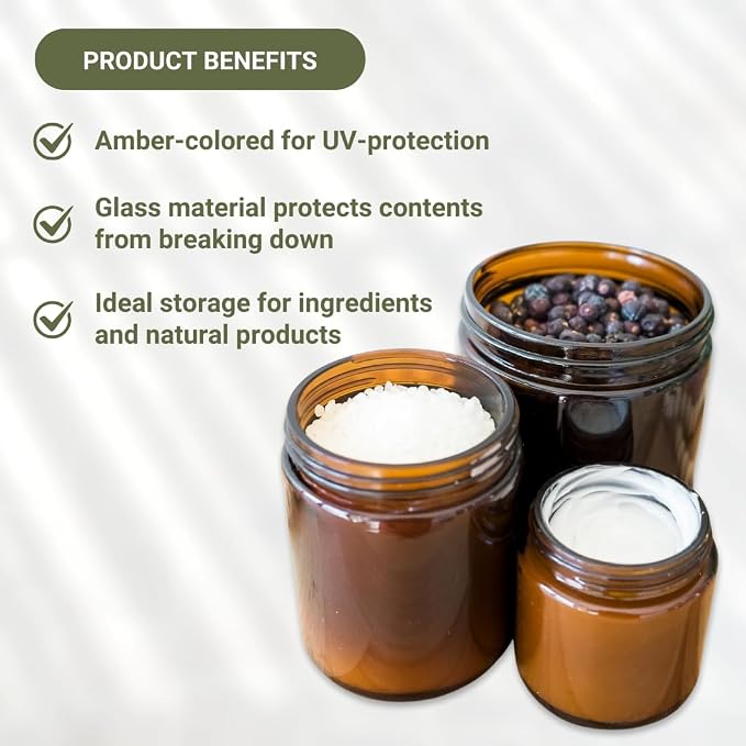 Glass Amber 16oz Jar - 12 Packs, Lead-Free Empty Round Jars For Beauty Products, Lotion, and Powders - Black Lid - Small Candle Jars