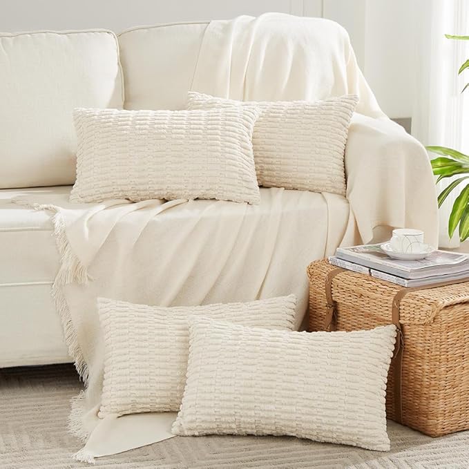 Fancy Homi 4 Packs Decorative Throw Pillow Covers for Living Room Couch Bed, Modern Farmhouse Boho Home Décor Accent Cushion Case, 24" x 16" (Pack of 4), Cream
