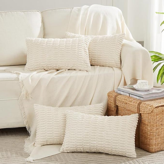 Fancy Homi 4 Packs Decorative Throw Pillow Covers for Living Room Couch Bed, Modern Farmhouse Boho Home Décor Accent Cushion Case, 24" x 16" (Pack of 4), Cream