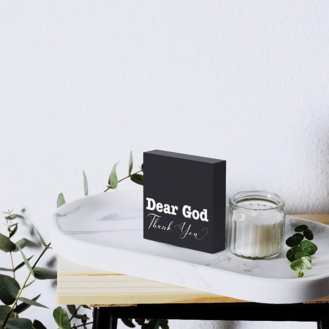 Inspirational Christian Decor Bible Verse Desk Decor Wood Sign Farmhouse Black Wooden Box Sign for Living Room Bedroom Kitchen Table Shelf Counter Cafe Home Office Store Pub Bar Religious Gifts