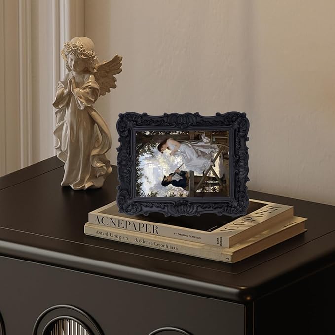 Antique Picture Frames 4x6 Vintage Victorian Ornate Picture Frames with Front Glass Wall Mount and Tabletop Gothic Home Decor Retro Gallery Wall Decor,1 Pack,Black