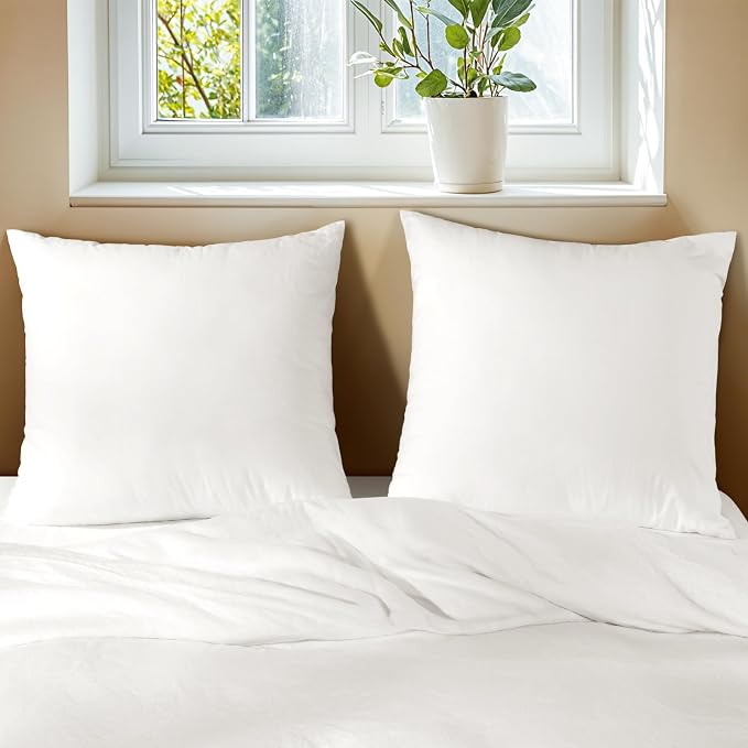 LBRO2M 100% France Linen Pillowcase Set of 2 Square Natural Flax Pillow Covers for Throw Pillows Envelope Closur, Durable Soft Cozy All Season (26"X26" White)