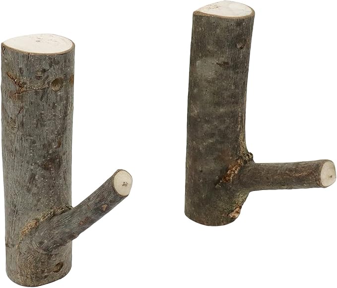 2Pcs Real Wood Tree Branch Wall Hook,Thickness 3cm-4cm with Screw | Farmhouse Rustic Decorative Wooden, with Bark Trunk