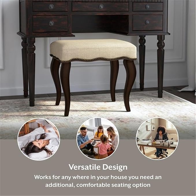 Hillsdale Hamilton Wood and Upholstered Backless Vanity Stool for Makeup Room and Bathroom, Burnished Oak