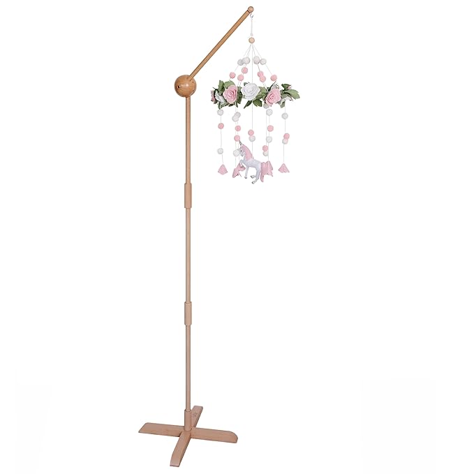 Crib Mobile Arm Wooden Floor Stand, Baby Mobile Arm for Crib & Bassinet, 360° Adjustable Height Universal Fit, 100% Natural Beechwood, Hanger Nursery Decor & Gift Accessories – Sorrel & Fern