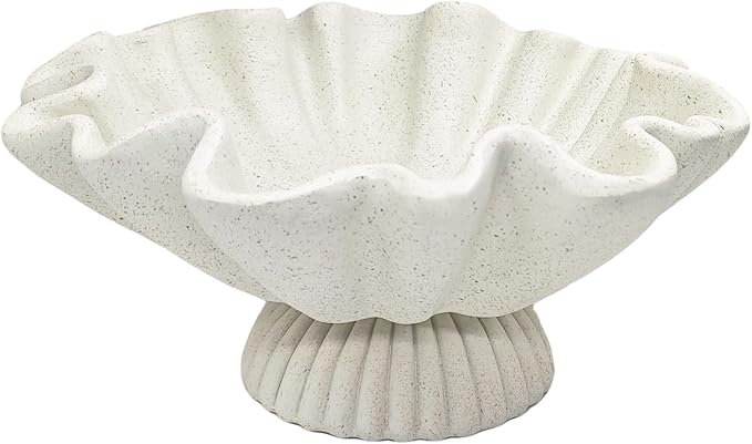 Decorative Bowl for Home Decor - Large Handmade Centerpiece Pedestal Bowl - 10" Key and Purse Wavy Shell Bowls - Scalloped Ruffle Coastal Coffee Table Bowls