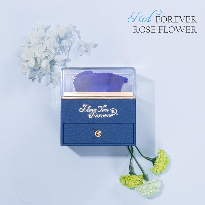 ASELFAD Preserved Real Rose with Heart Necklace -I Love You Forever Eternal Rose for Her, Mothers Day Gifts for Mom, Wife, Anniversary or Birthday Gifts for Women, Blue