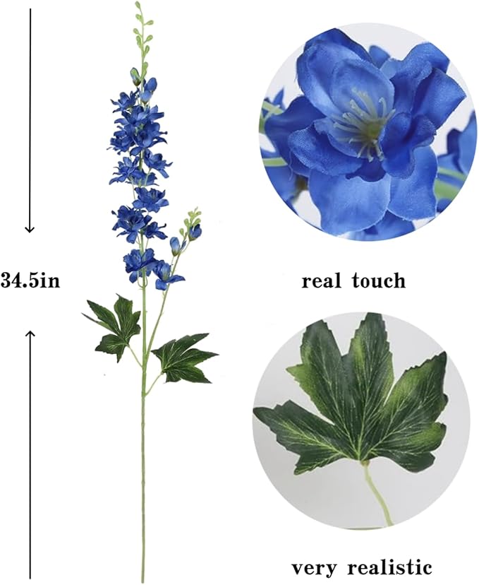 8 pcs Navy Blue Delphinium Artificial Flowers, 34.25''Artificial Snapdragon Flowers Tall Fake Flowers Silk Flowers Faux Delphinium Bulk for Tall Vase Home Wedding Garden Table Decor (Navy Blue)