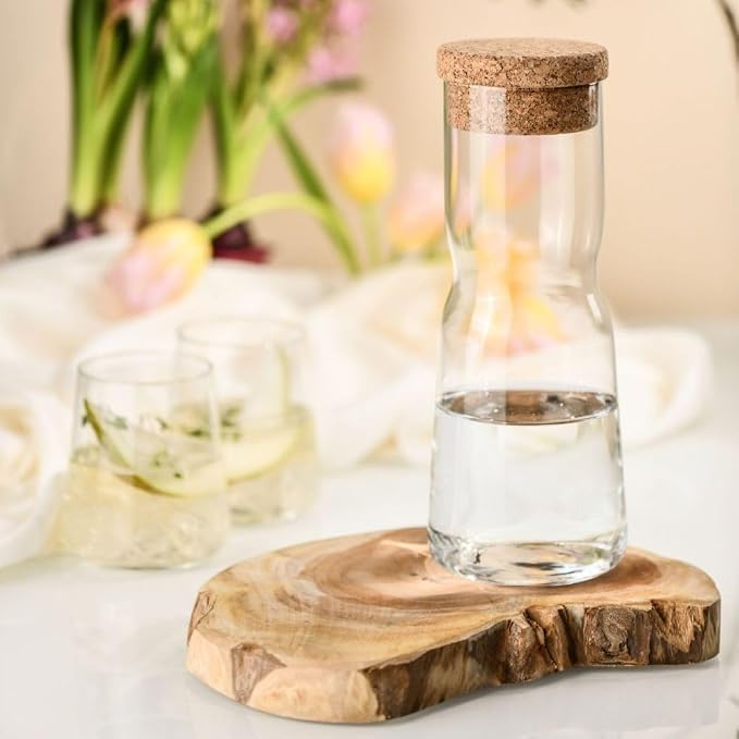 Krosno Glass Water Carafe With Natural Cork Stopper, 33.8 oz, Splendour Collection, Water and Juice, Birthday, Celebration, Party, Restaurant, Everyday Use, Dishwasher Safe, Made in Europe