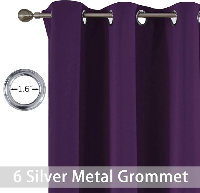 Yakamok Blackout Curtains Room Darkening Thermal Insulated Grommet top Window Curtains for Living Room, 38 x 45 Inch, Purple, Set of 2