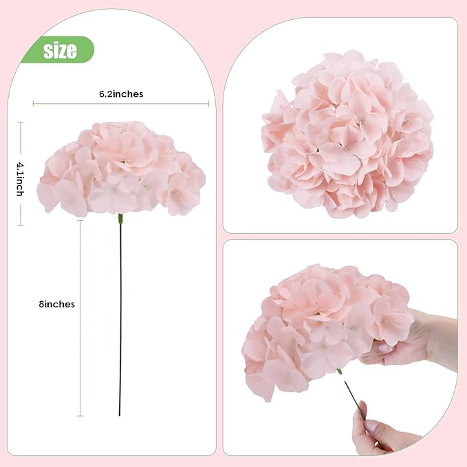AVIVIHO 65pcs Fake Flowers Blush Hydrangea Artificial Flowers Bulk (Not Squished, No Steaming Need) Silk Flowers with Stems for Wedding Decor,Home,Baby Shower,Table Centerpieces Decoration