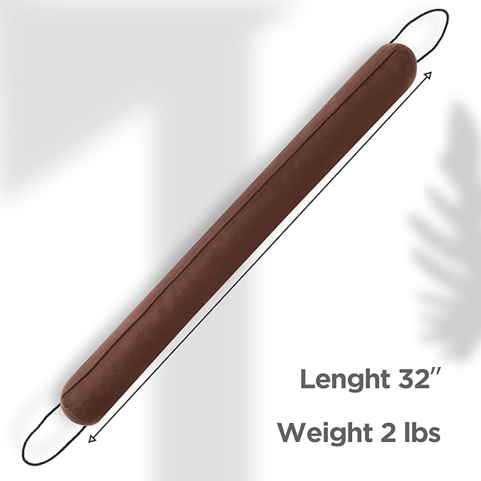 Sunolga 2 Packs 32 Inches 2LBs Weighted Door Draft Stopper Filled with Glass Beads & Cotton, Removable Machine Washable Sound Proof Under Door Draft Blocker with Anti-Abrasion Bottom for Door, Brown