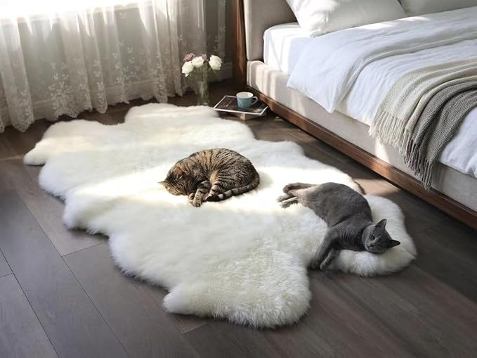 Sheepskin Rug, Fluffy Shaggy Area Rug, Super Soft 48‘’ x 72‘’ Sheepskin Rug, Decorative Rugs for Bedroom, Children's Room, Living Room (Pearly White, 48”×72”)
