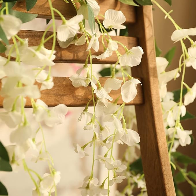 Veryhome 3Pcs 7.2Ft/Piece Artificial Flowers Wisteria Garland Artificial Wisteria Vine Hanging Flower Greenery Garland for Home Garden Outdoor Wedding Arch Floral Decor (White)