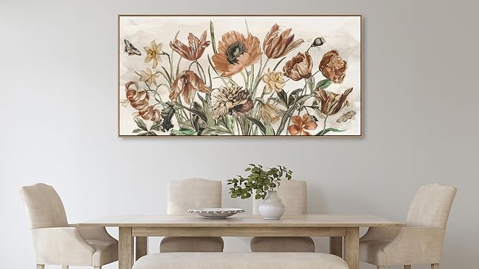 yearainn Rustic Floral Framed Wall Art - Warm Earthy Tones Flowers Canvas Pictures Wall Decor Farmhouse Painting Artwork Elegant Botanical Prints Living Room Home Decor Natural Wood Frame 40" x 20"