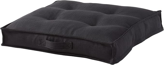 Square Tufted Floor Pillow with Removable Cover, Black, Small (24")