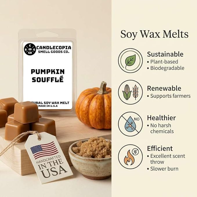 Pumpkin Soufflé Strongly Scented Hand Poured Vegan Wax Melts, 12 Scented Wax Cubes, 6.4 Ounces in 2 x 6-Packs