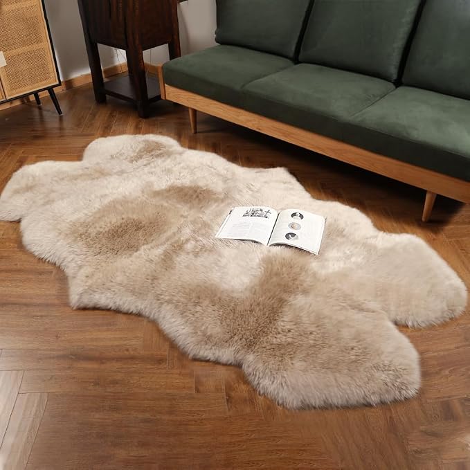 IRIWOOL Premium Genuine Fur Sheepskin Rug Real Australia Sheepskin Natural Luxury Fluffy Lambskin Fur Area Rug Seat Covers for Kids Bedroom Sofa Chair Cover (Creamy Gray, 4ft x 6ft)