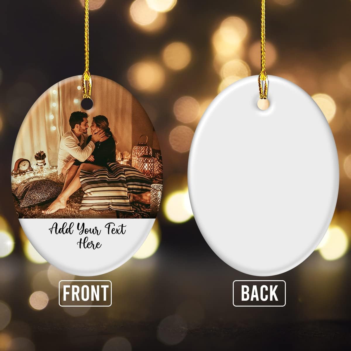 Custom Christmas Ornament with Photo Picture Personalized Oval Shaped Ceramic Ornament Pictures Photos Text Message Keepsake Decorations for Couple Family Friends Gifts Xmas Tree Decor Gift