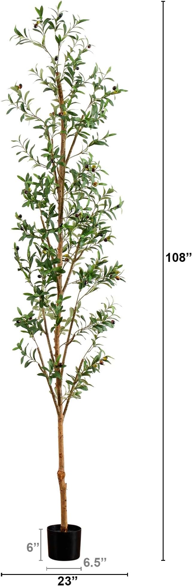 Nearly Natural 9FT Tall Silk Faux Olive Tree for Home and Office Decor, Potted with Natural Wood Trunk, Realistic Branches and Lifelike Fruits