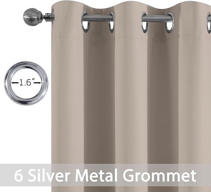 Yakamok Blackout Curtains Room Darkening Thermal Insulated Window Panels,Solid Grommet Top Drapes for Bedroom/Living Room(42Wx72L, Natural, 2 Panels)