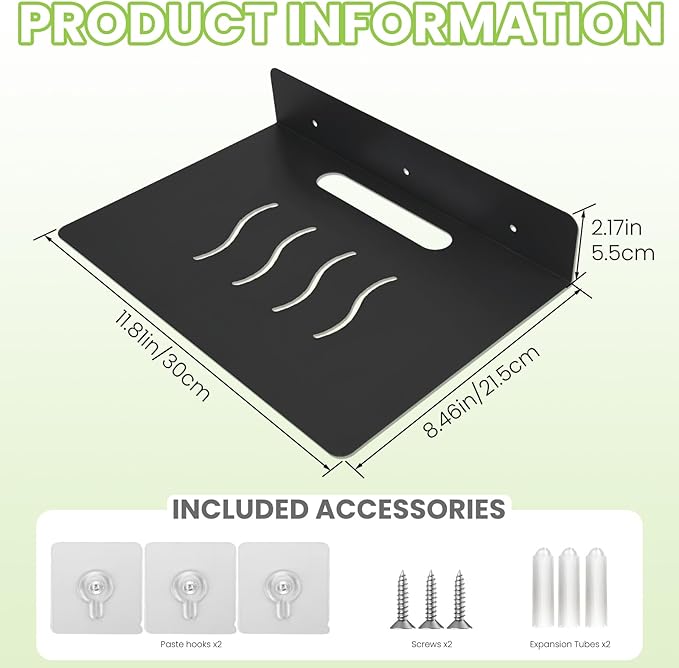 Steel Floating Shelves for Wall,Small Wall Shelf，Suitable for Bedroom, Living Room, Bathroom, Kitchen, Office (Black, 2Pack 11.81x8.46 in)