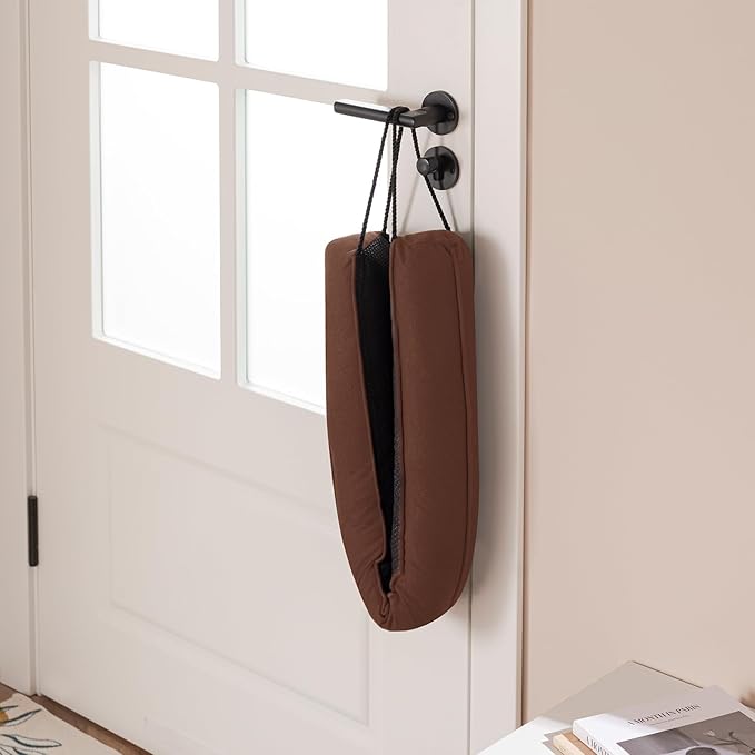 Sunolga 2 Packs 32 Inches 2LBs Weighted Door Draft Stopper Filled with Glass Beads & Cotton, Removable Machine Washable Sound Proof Under Door Draft Blocker with Anti-Abrasion Bottom for Door, Brown