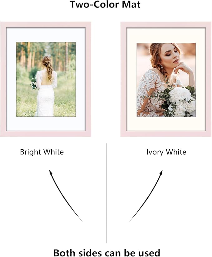 CORE ART 11x14 Picture Frame, Pink Picture Frames 8x10 with Mat or 11 x 14 without Mat for Wall or Tabletop Display, Photo Frame Set of 4