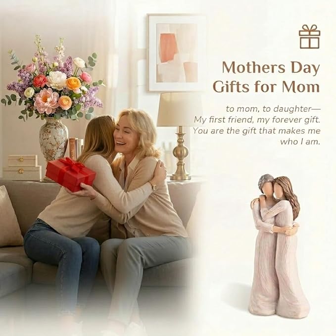 Storieme Sentimental Gifts for Mom from Daughter: Mother Daughter Hugging Resin Figurines Sculpture - Mom's Gift for Birthday Mother's Day Christmas Home Decor