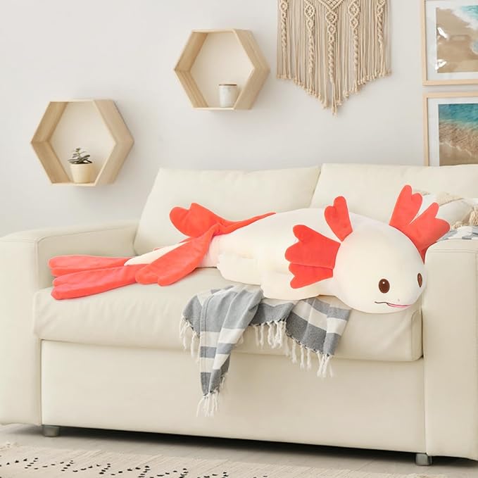 MaoGoLan Giant Axolotl Plush Body Pillow, Large 44" Love Axolotl Stuffed Animal for Girl Boy Kid, Long Pink Salamander Plush Pillow for Birthday Gifts, Baby Shower Party Favor Decor