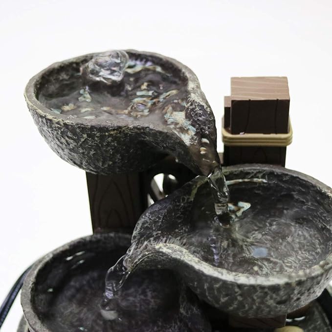 Nature's Mark 7" H Tiered Rock Bowl Tabletop Water Fountain with Natural River Rocks (Power Cord Attached)