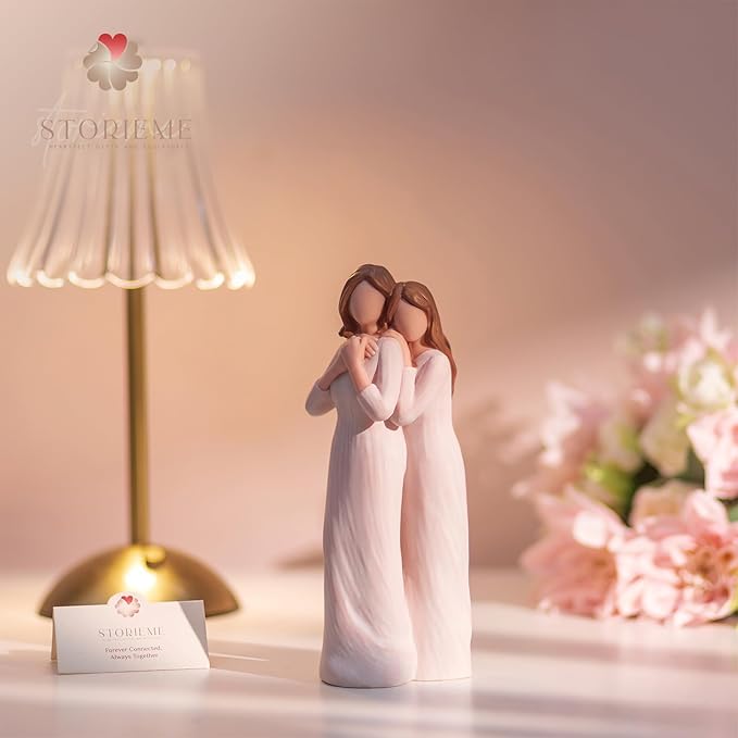 Storieme Mom Birthday Gifts from Daughter: Mother Daughter Back Hug Resin Figurine Keepsake - Unique Gift for Mama on Mothers Day Christmas