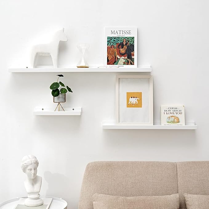 20-Inch White Solid Oak Wood Floating Shelf for Wall Decor | Premium 1-pack natural wood ledge for wall storage. Sturdy shelf for bedroom, living room and kitchen