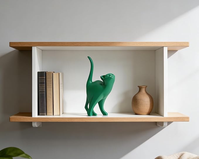 Green Cat Statue Modern Abstract, Home Office Shelf Decor, 7-Inch Vibrant Assorted Colors, Easy to Match Any Decor Style
